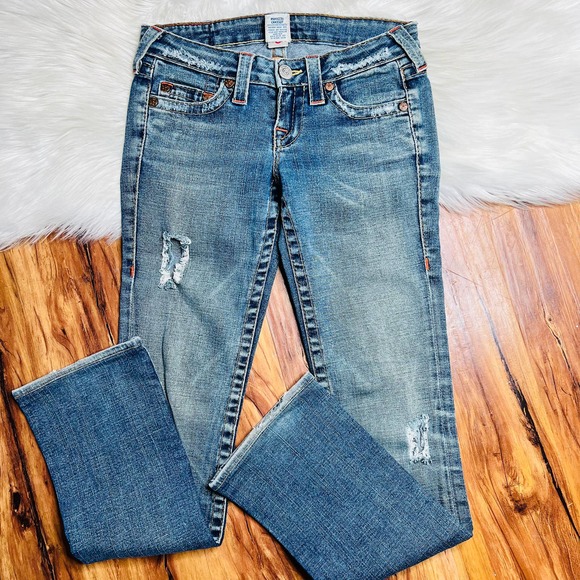 True Religion Denim - True Religion Johnny Jeans 25 Distressed Straight Leg Low Rise Med Wash Faded